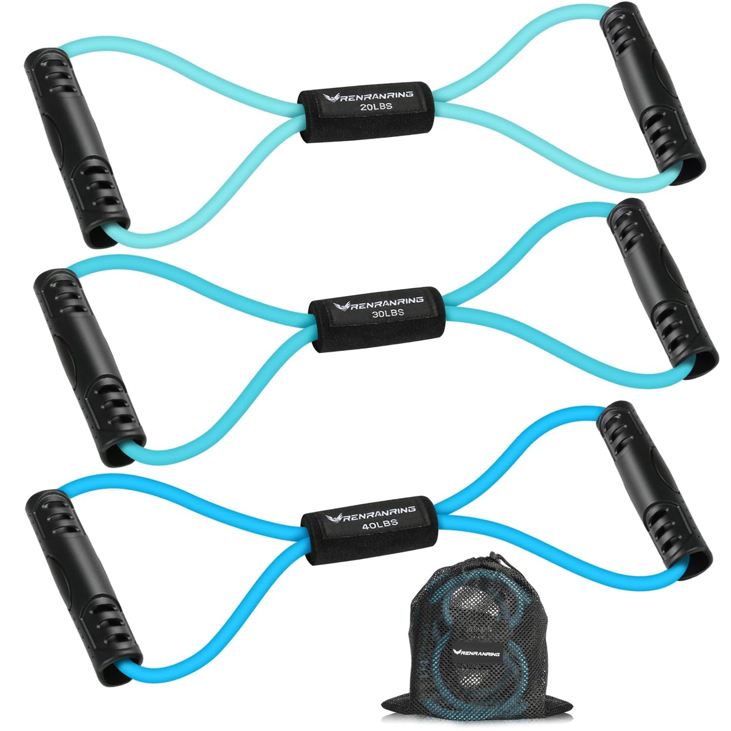 Figure 8 Fitness Resistance Bands with Handles - Exercise Tube Band Set of 3 for Arm and Shoulder Stretch