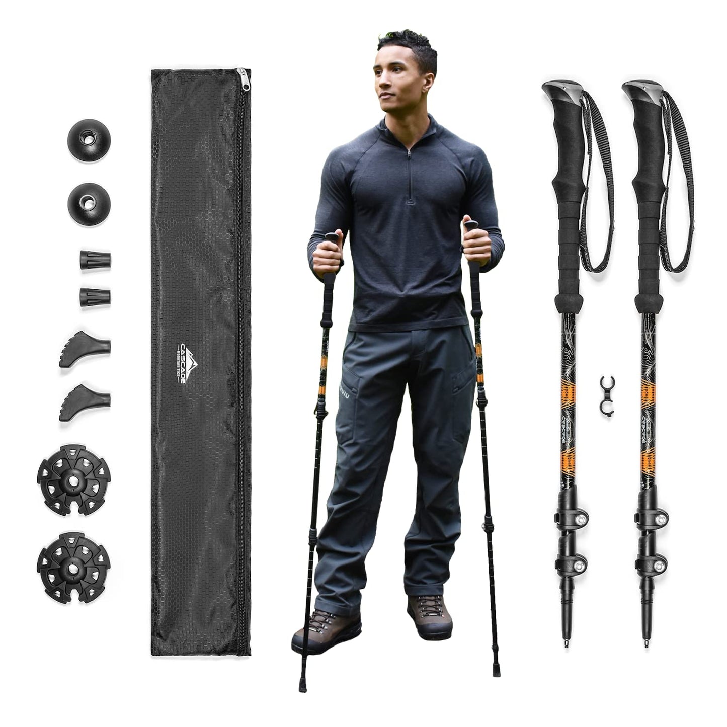 Cascade Mountain Tech Lightweight Aircraft-Grade Aluminum Trekking Poles with Extended Down Grip Plus Tip Kit