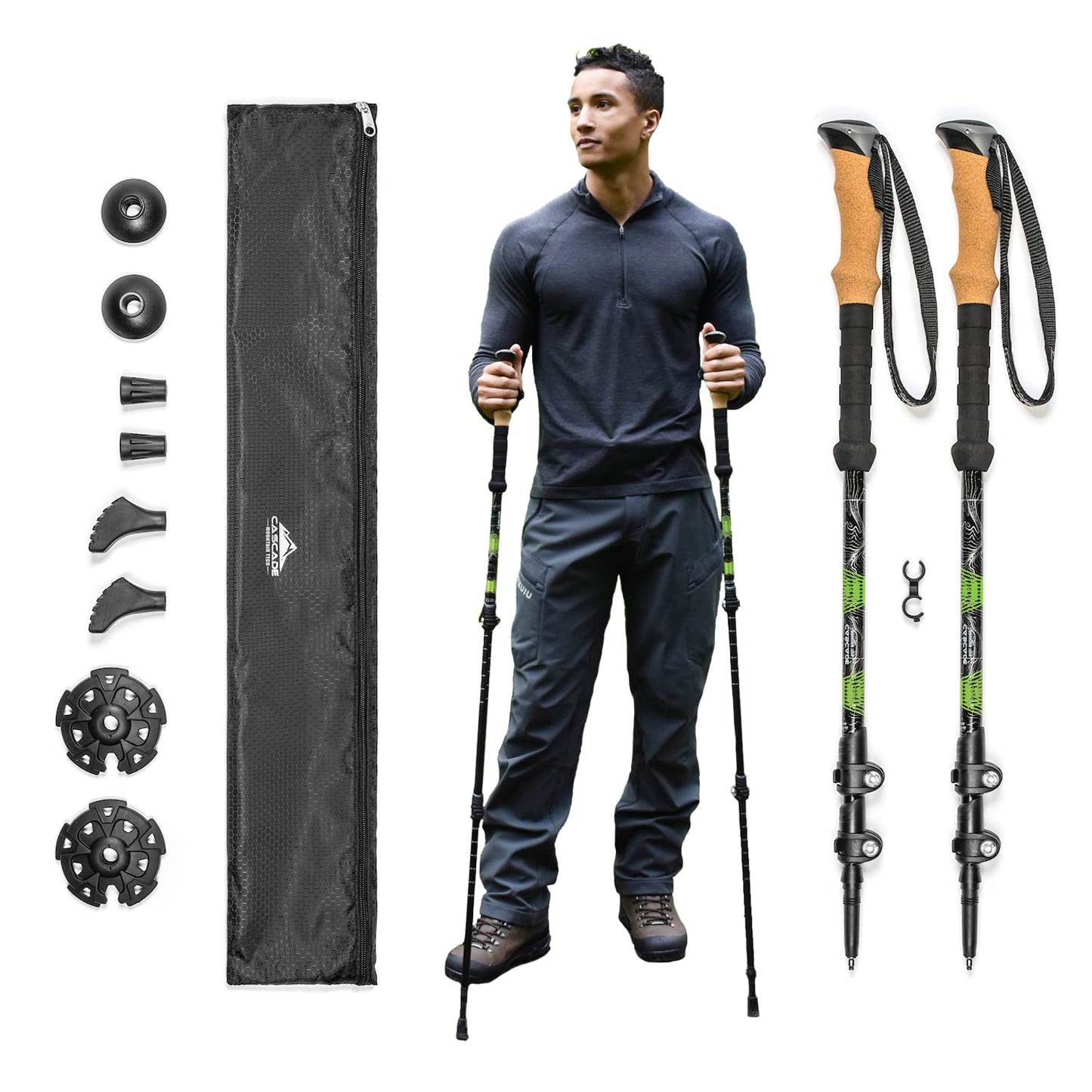 Cascade Mountain Tech Lightweight Aircraft-Grade Aluminum Trekking Poles with Extended Down Grip Plus Tip Kit