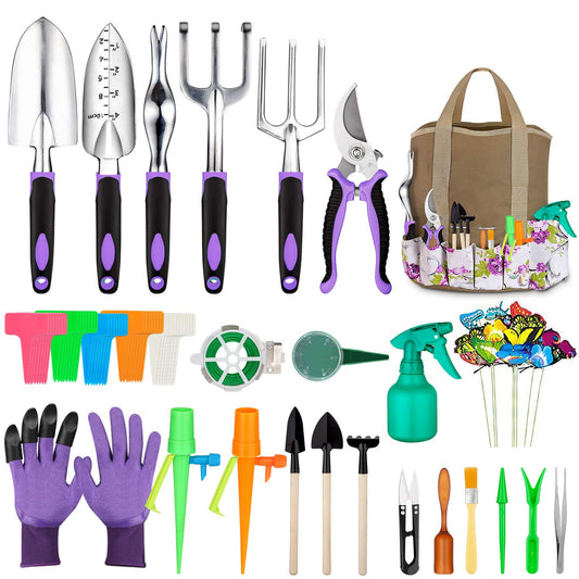 Garden Tools Set 83 Piece, Non-Slip Ergonomic Handle, Durable Storage Tote Bag, Gifts for Men Women