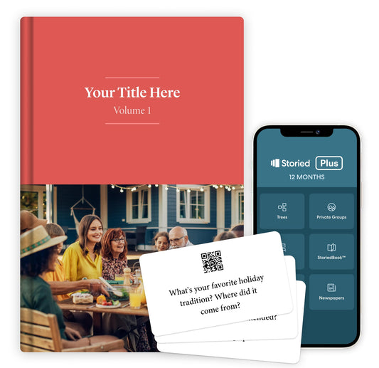 Storied Family Tree Kit – Genealogy & Ancestry Set with Keepsake Book, Conversation Cards & 12-Month Plus + StoriedBook™ Subscription