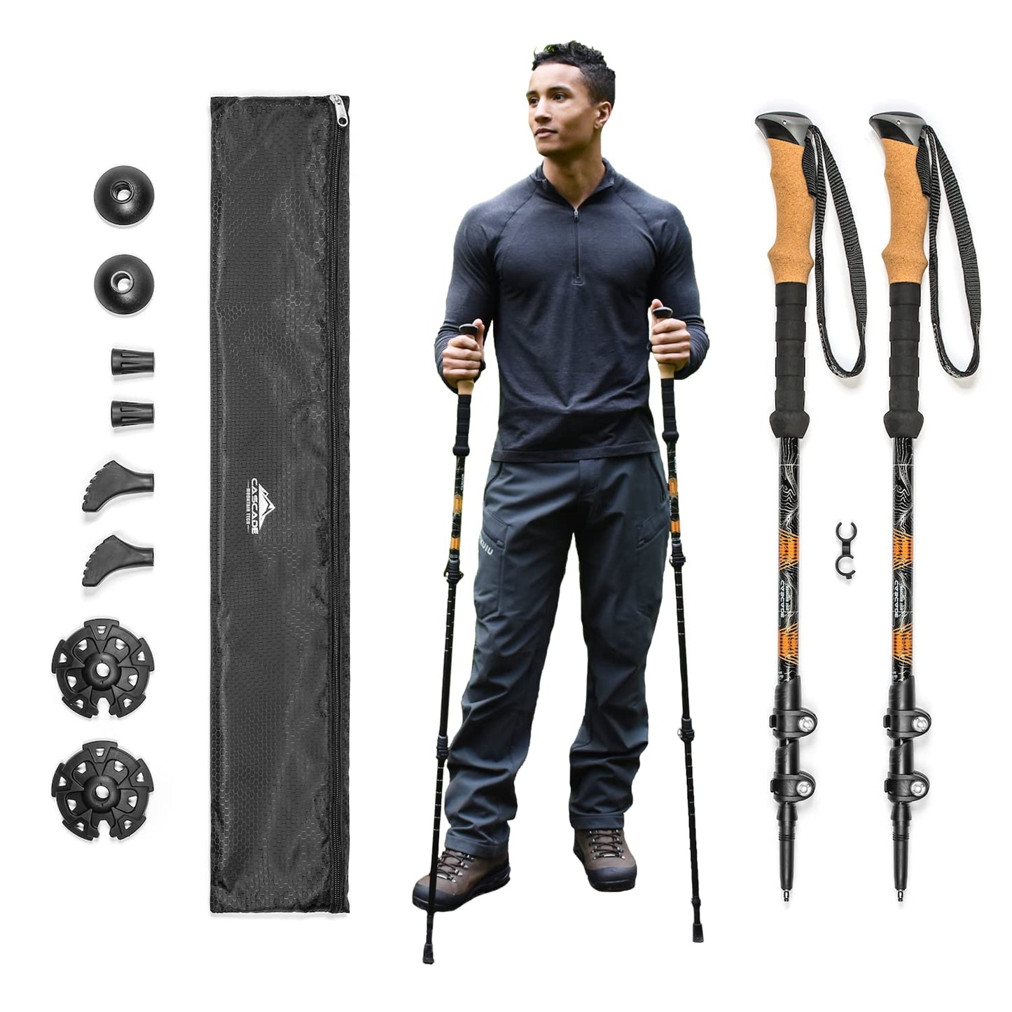 Cascade Mountain Tech Lightweight Aircraft-Grade Aluminum Trekking Poles with Extended Down Grip Plus Tip Kit