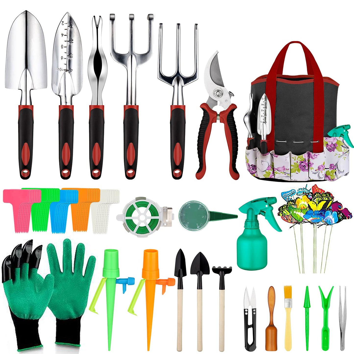 Garden Tools Set 83 Piece, Non-Slip Ergonomic Handle, Durable Storage Tote Bag, Gifts for Men Women