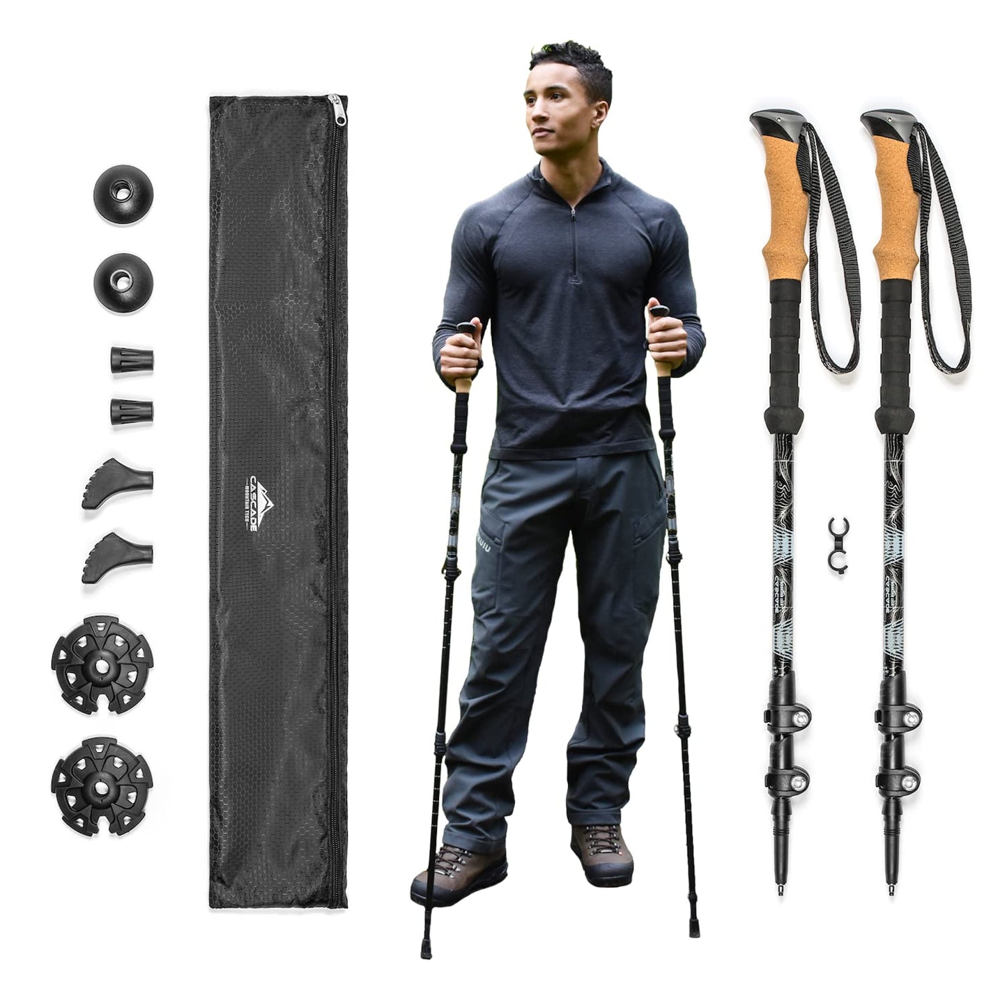 Cascade Mountain Tech Lightweight Aircraft-Grade Aluminum Trekking Poles with Extended Down Grip Plus Tip Kit