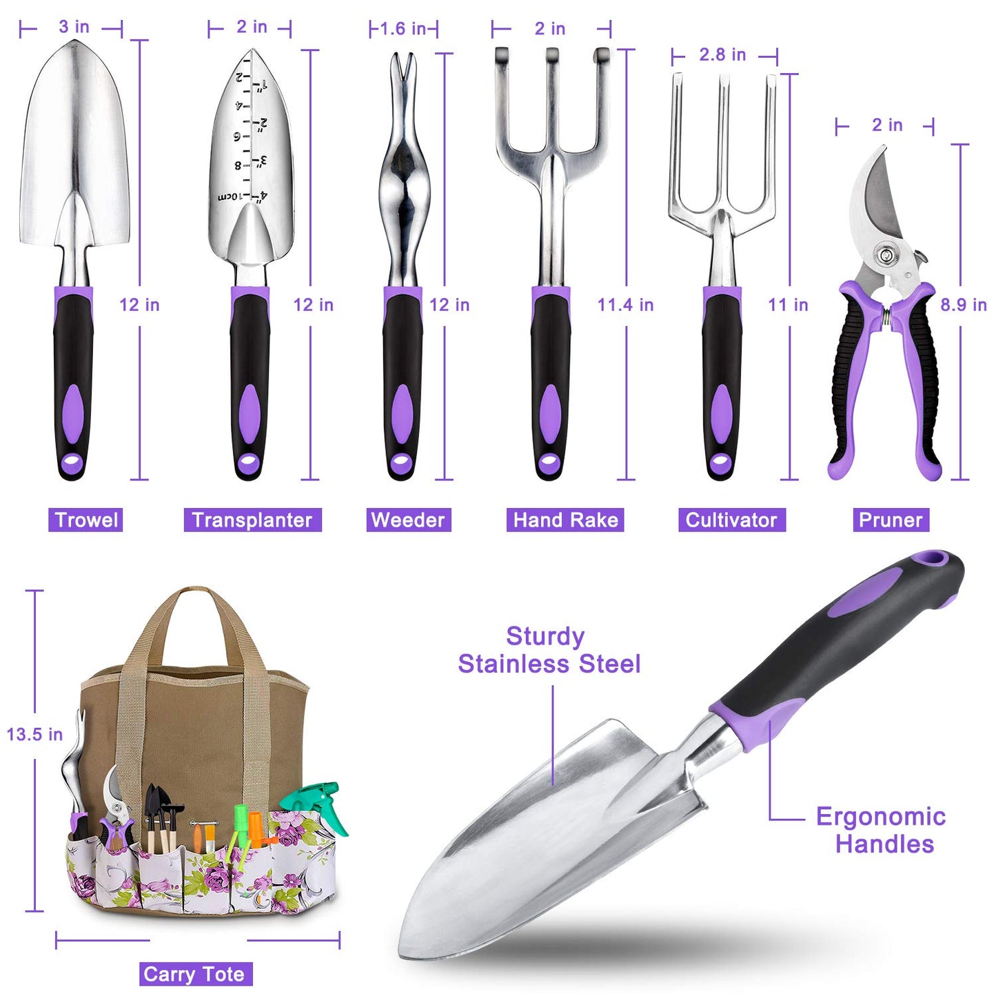 Garden Tools Set 83 Piece, Non-Slip Ergonomic Handle, Durable Storage Tote Bag, Gifts for Men Women