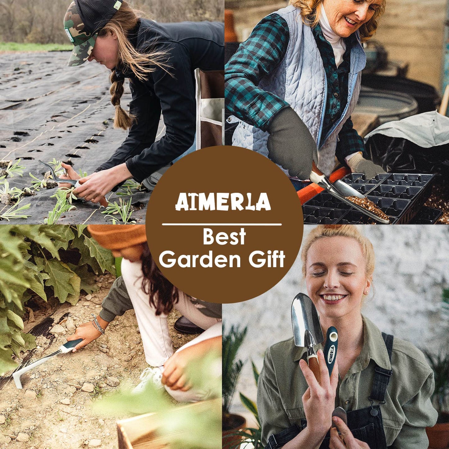 Aimerla Gardening Tools Set of 9 Heavy Duty Garden Tools with Non-Slip Rubber Grip with Large Garden Bag, Durable for Garden, Weeding, Gifts for Women,Men