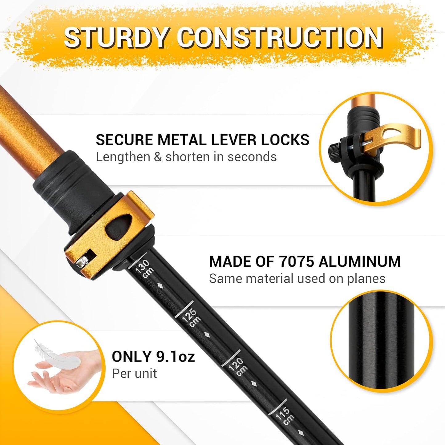 TheFitLife Trekking Poles - Lightweight 7075 Aluminum Hiking Sticks with Cork Grips