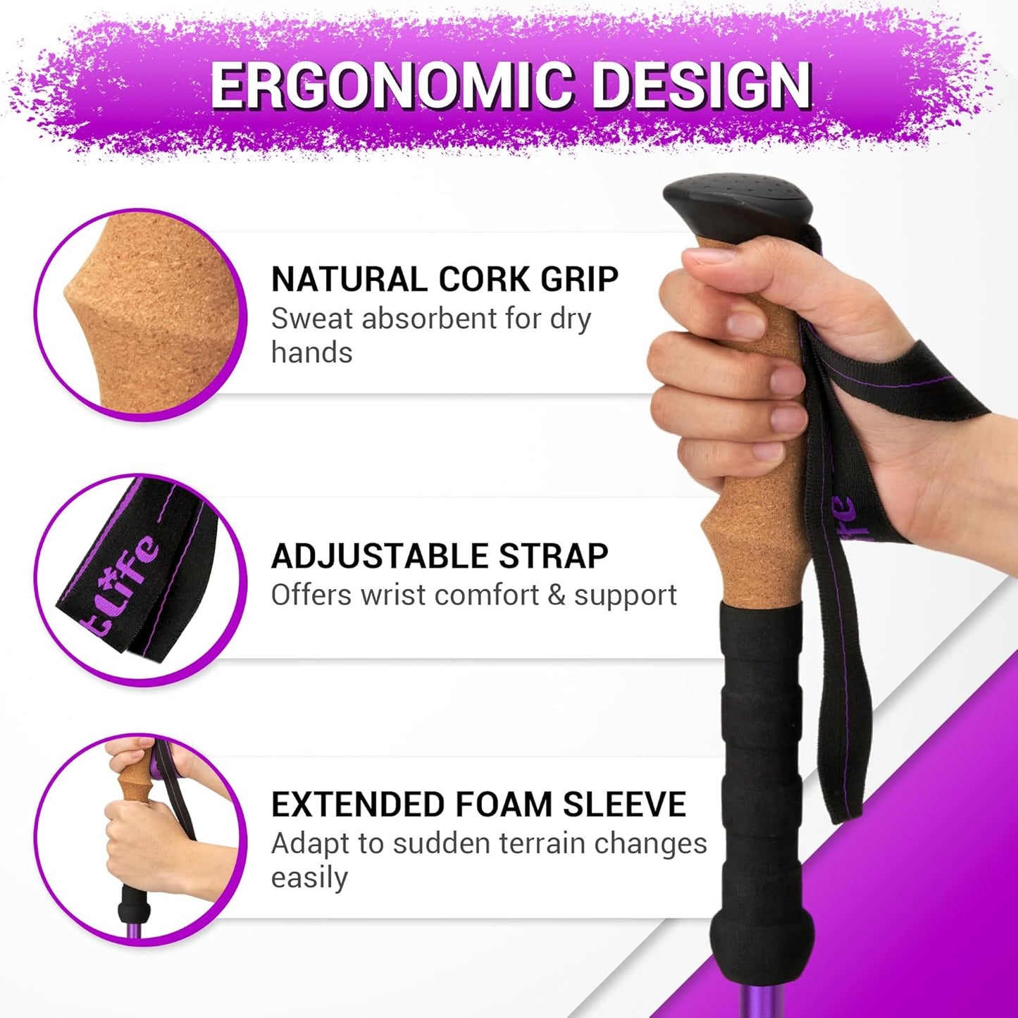 TheFitLife Trekking Poles - Lightweight 7075 Aluminum Hiking Sticks with Cork Grips