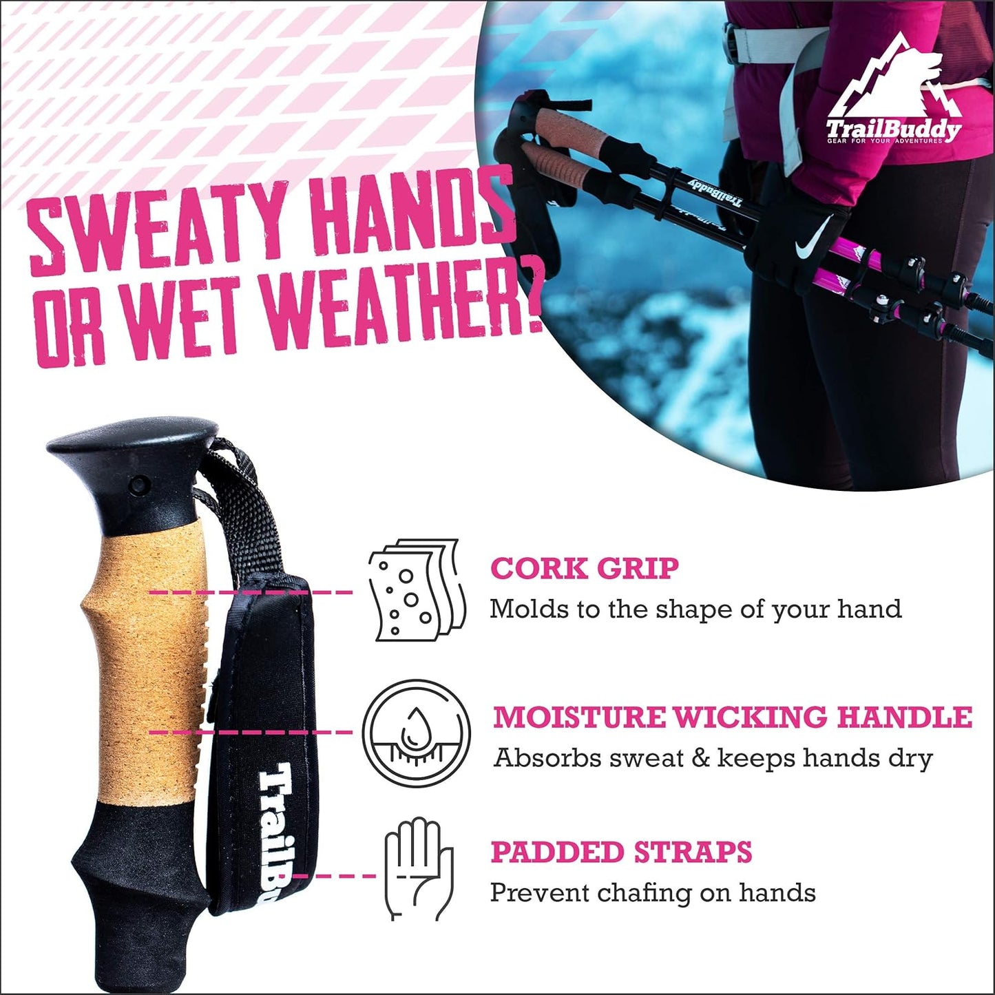 TrailBuddy Trekking Poles – Lightweight 7075 Aluminum Hiking Poles