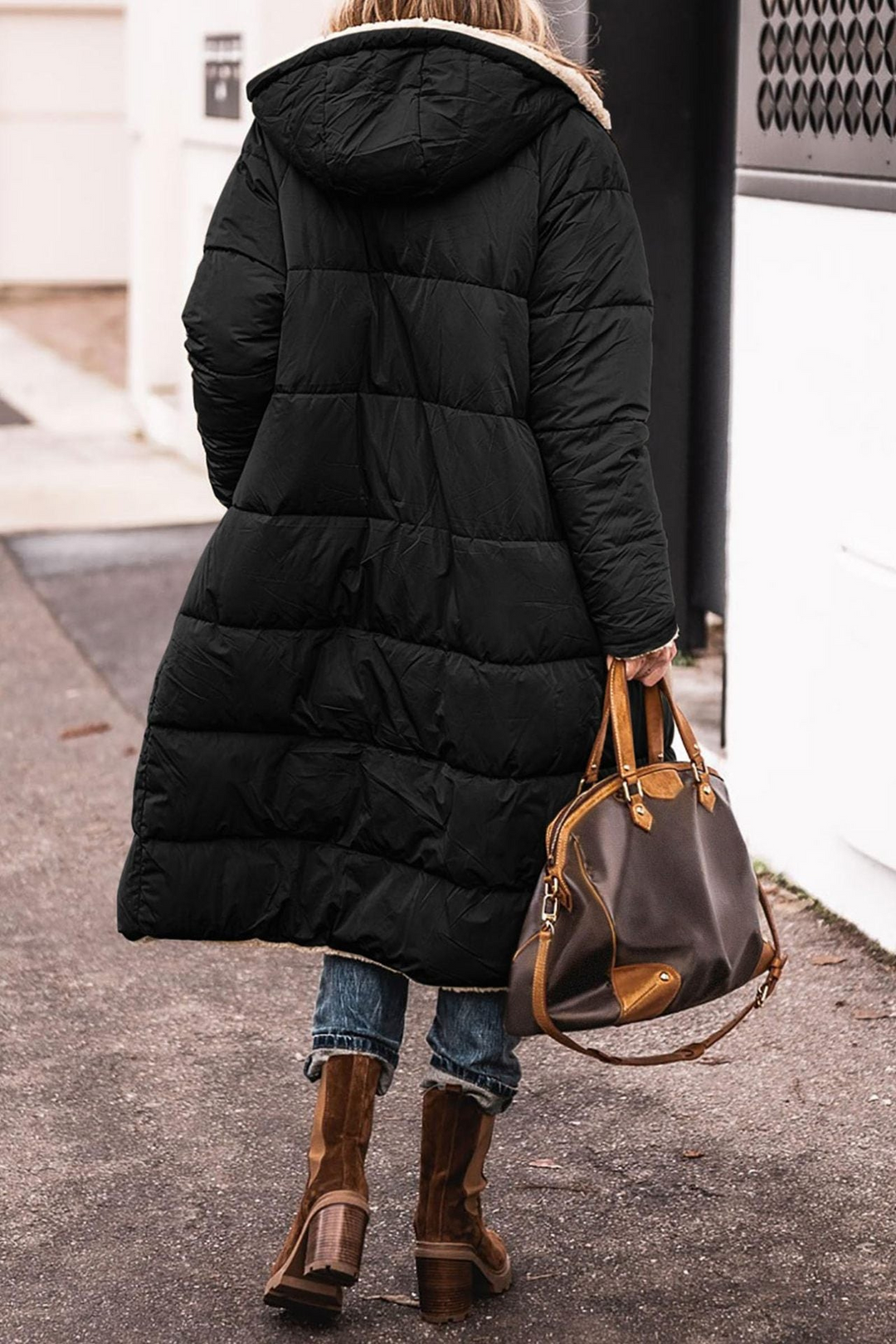 Beth | Long Reversible Puffer Coat with Sherpa Lining and Hood