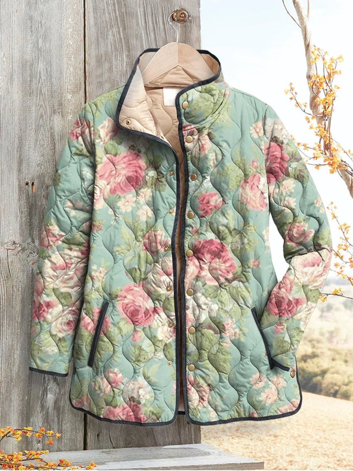 Phoenix | Floral Print Lightweight Quilted Jacket with Stand Collar
