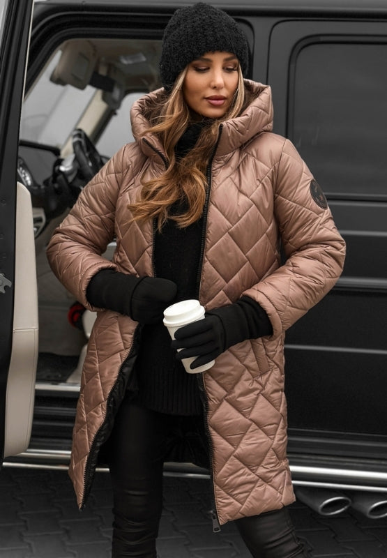 Cynthia | Women's Longline Quilted Jacket with Stitched Diamond Panels