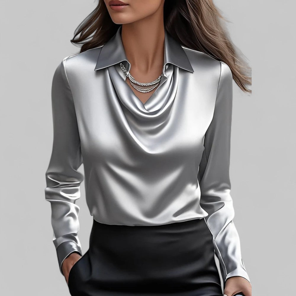 Jasmine | Elegant satin blouse with a cowl neckline for women