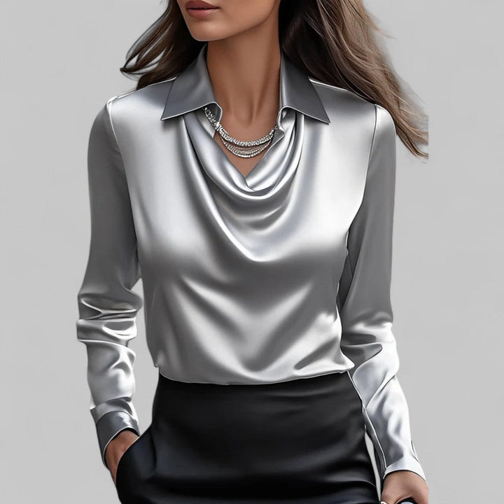 Jasmine | Elegant satin blouse with a cowl neckline for women