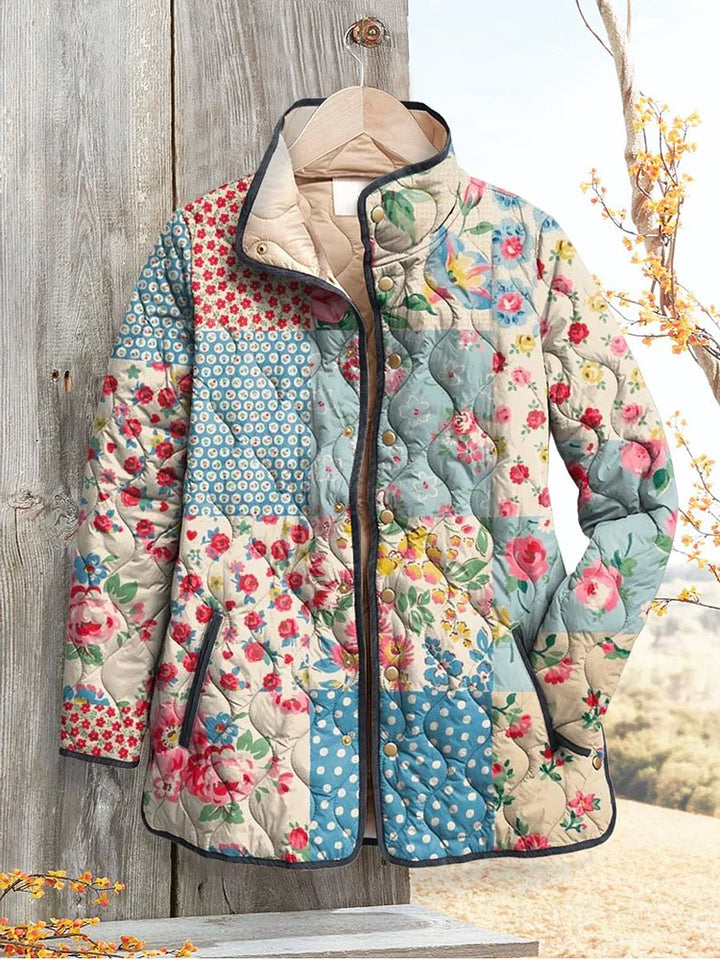 Phoenix | Floral Print Lightweight Quilted Jacket with Stand Collar