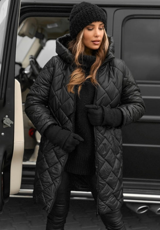 Cynthia | Women's Longline Quilted Jacket with Stitched Diamond Panels