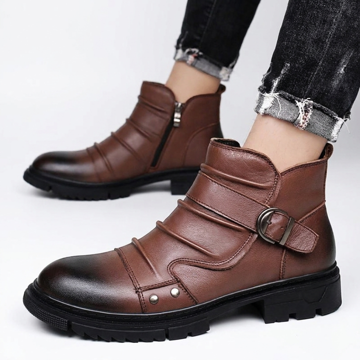 Jaxon | Men's Buckle Strap Leather Ankle Boots