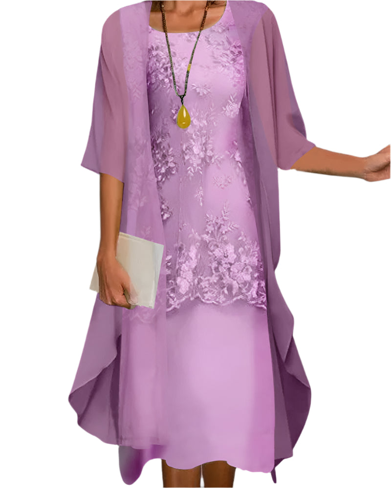 Christina | Women's Wedding Guest Dress with Flowing Sheer Sleeves Midi Dress