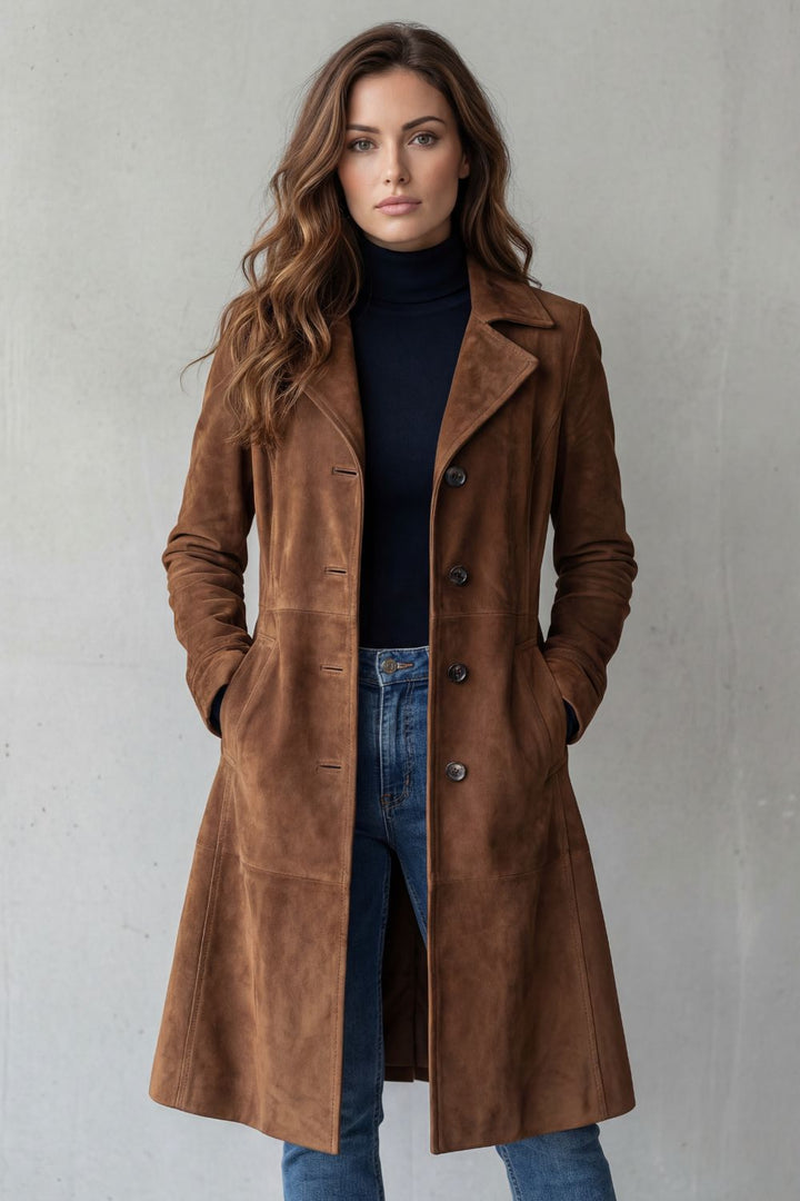 Annalise | Women's Longline Coat with Vintage Suede Finish