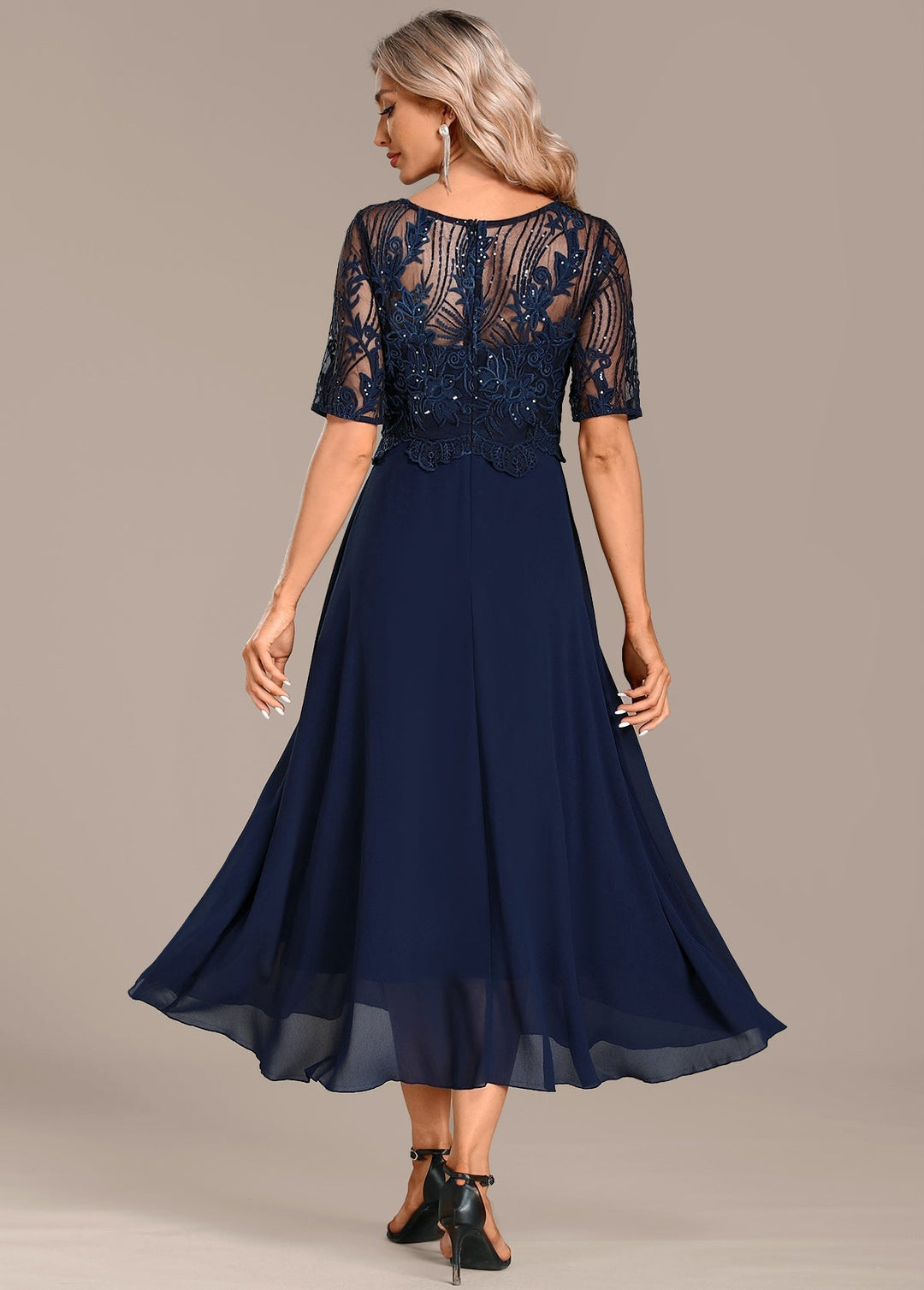 Sophia | Women’s Lace Panel Autumn Midi Dress