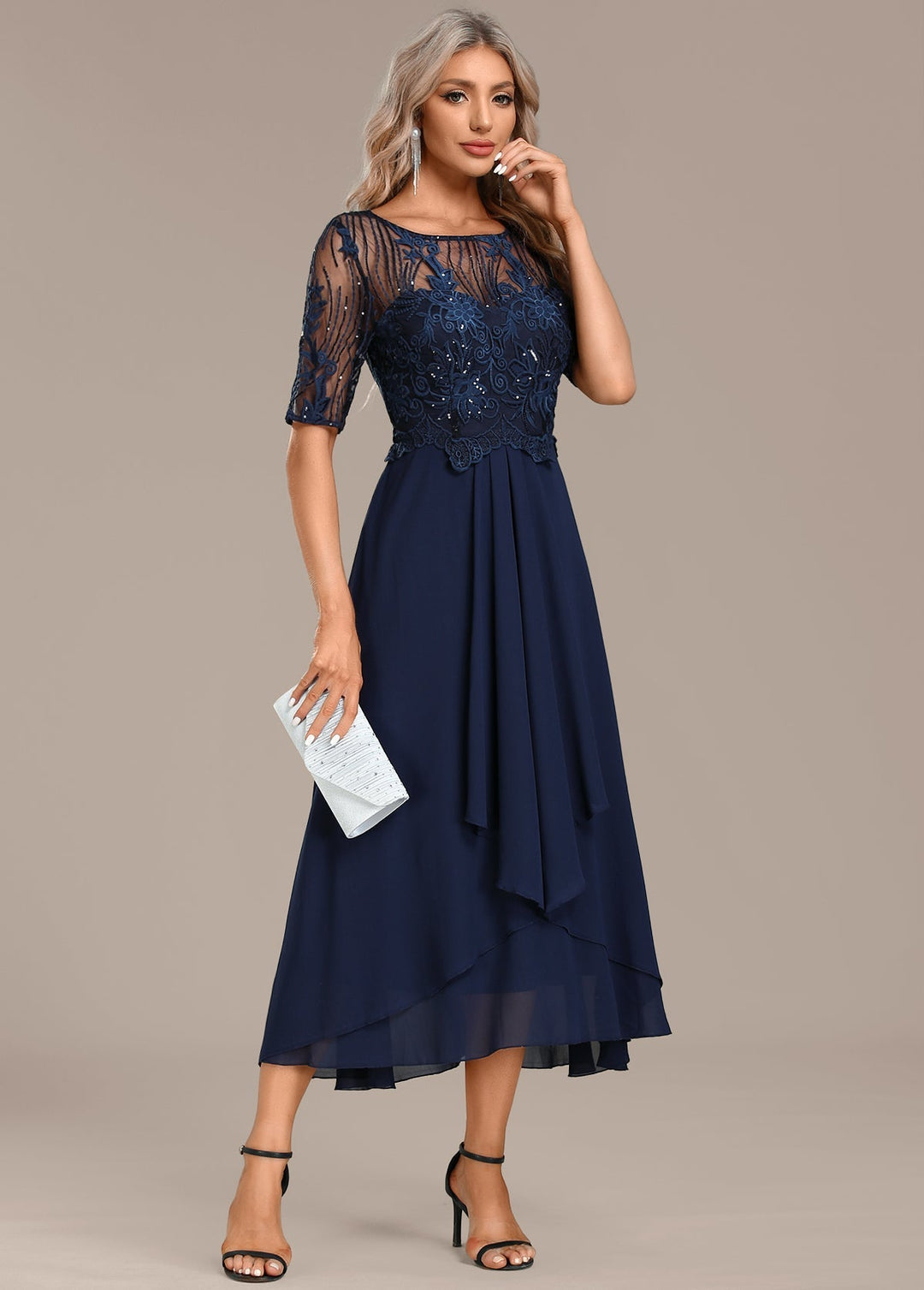 Sophia | Women’s Lace Panel Autumn Midi Dress