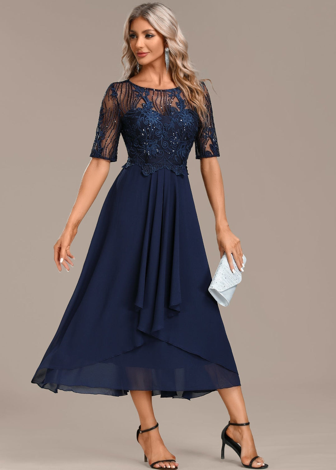 Sophia | Women’s Lace Panel Autumn Midi Dress