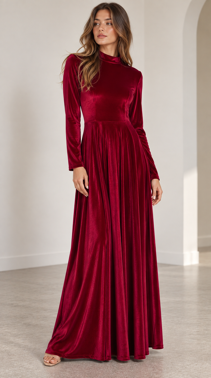 Aspen | Autumn A-Line Long-Sleeve Velvet Midi Wedding Guest Dress