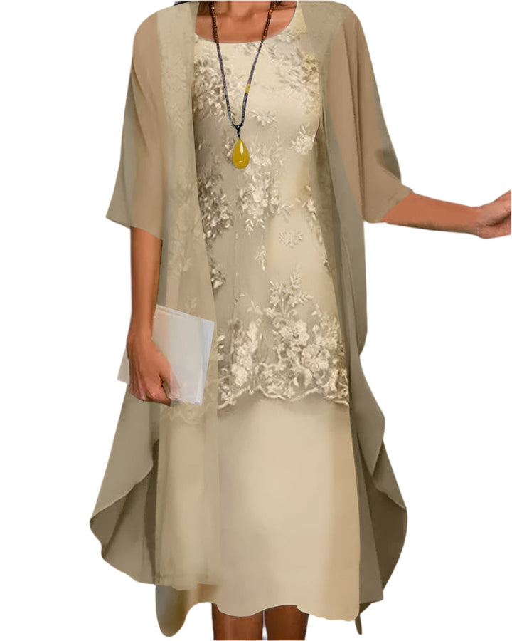 Christina | Women's Wedding Guest Dress with Flowing Sheer Sleeves Midi Dress