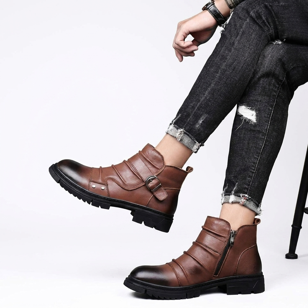 Jaxon | Men's Buckle Strap Leather Ankle Boots