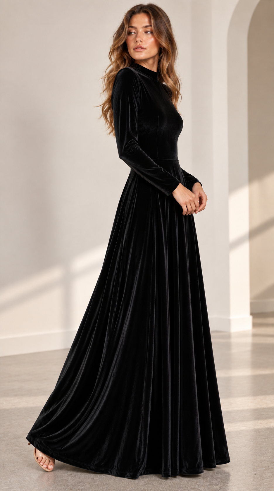 Aspen | Autumn A-Line Long-Sleeve Velvet Midi Wedding Guest Dress