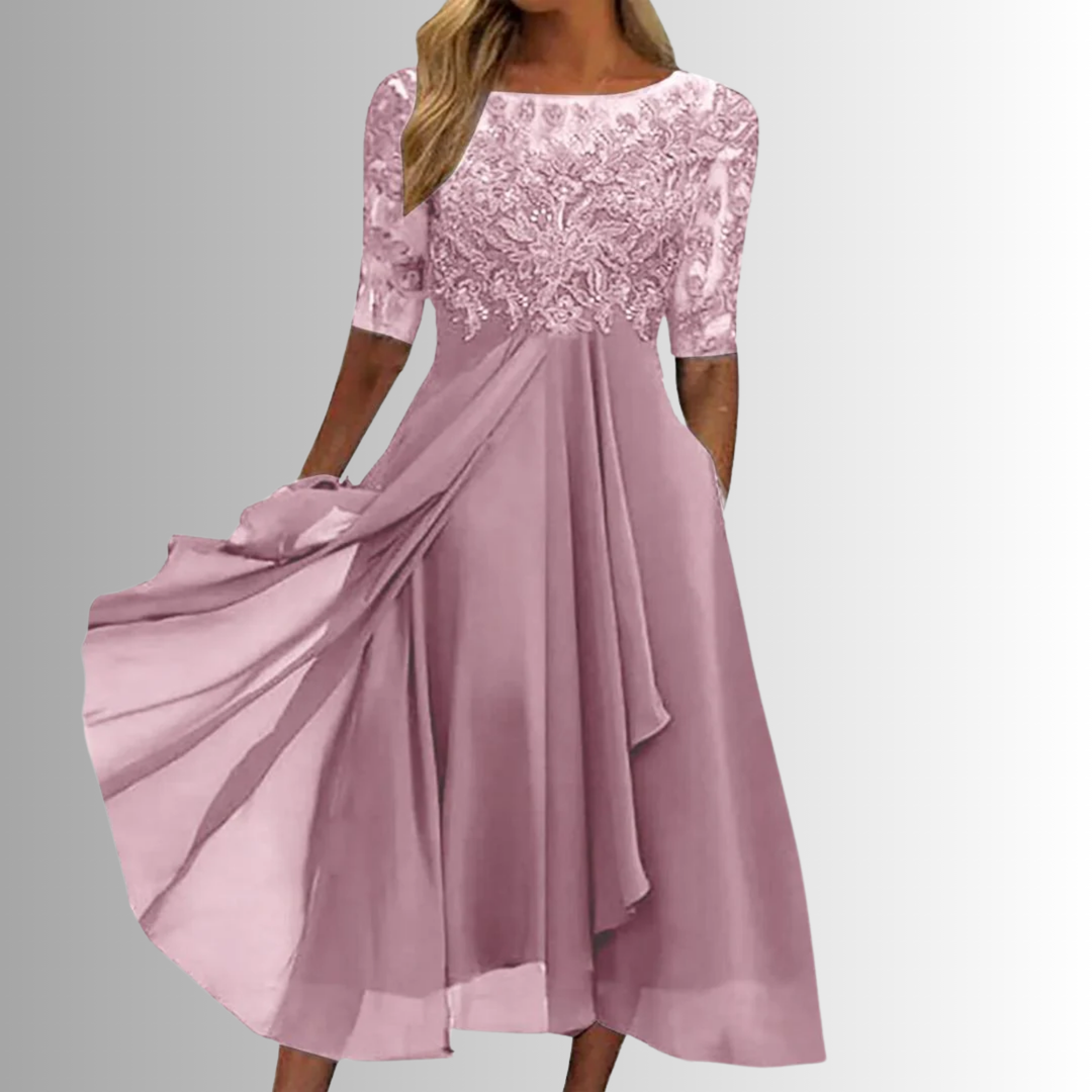 Angela | Women's Lace Top Wedding Guest Midi Dress