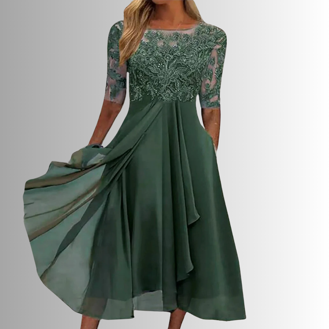 Angela | Women's Lace Top Wedding Guest Midi Dress