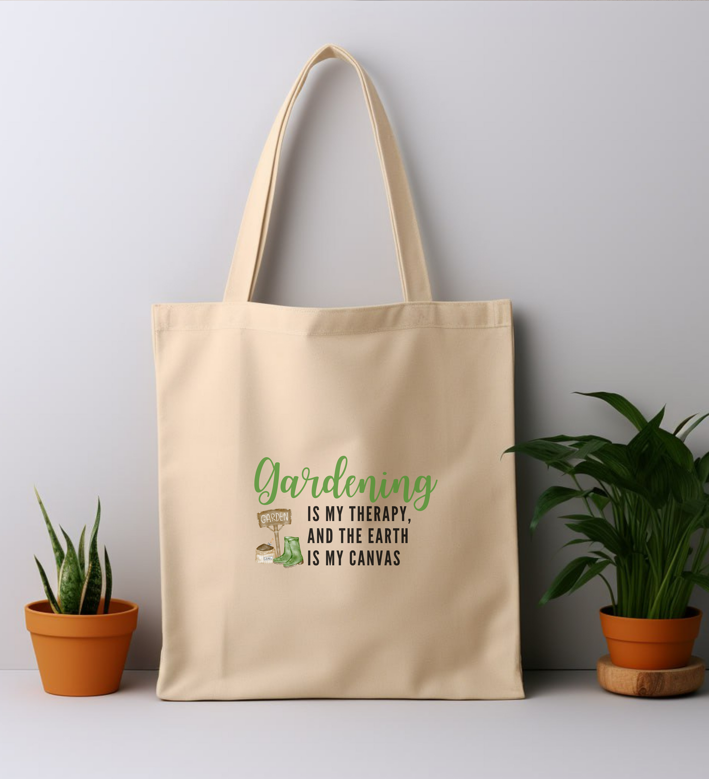 Cotton Tote Bag: Gardening Is My Therapy, And The Earth Is My Canvas