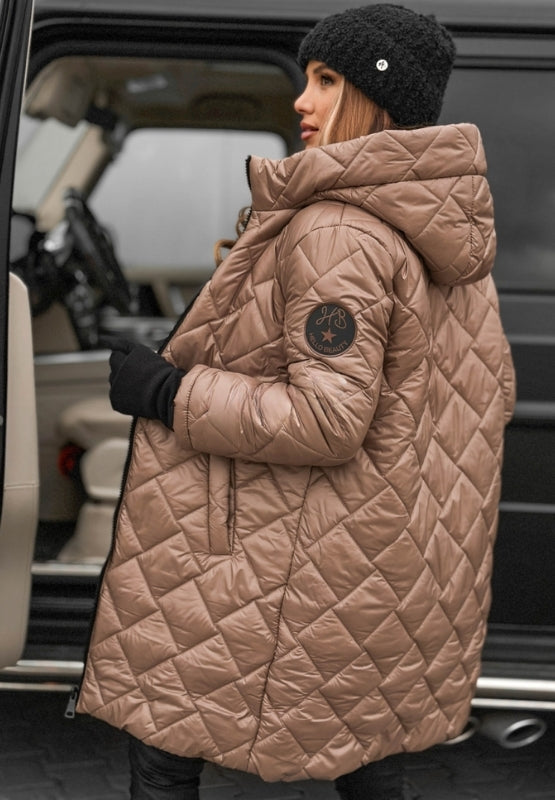 Cynthia | Women's Longline Quilted Jacket with Stitched Diamond Panels