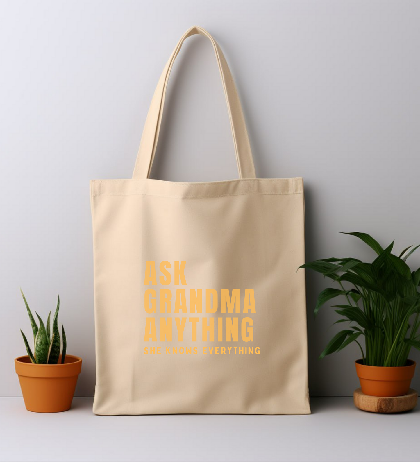 Cotton Tote Bag: Ask Grandma Anything. He Knows Everything