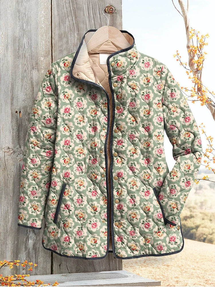 Phoenix | Floral Print Lightweight Quilted Jacket with Stand Collar