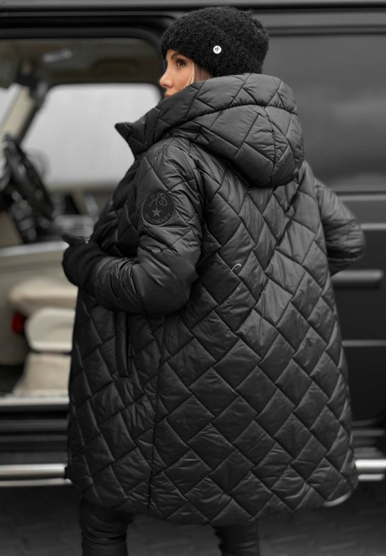 Cynthia | Women's Longline Quilted Jacket with Stitched Diamond Panels