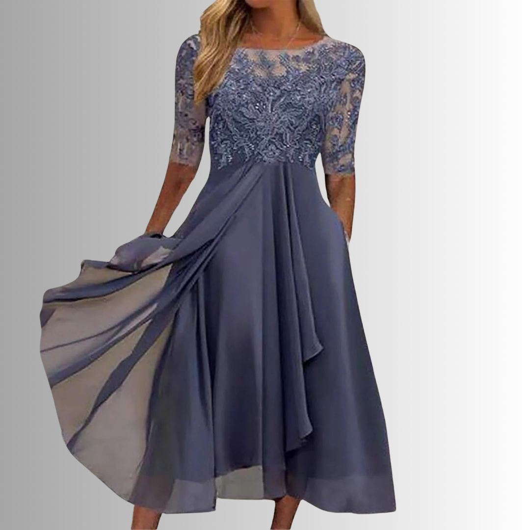 Angela | Women's Lace Top Wedding Guest Midi Dress
