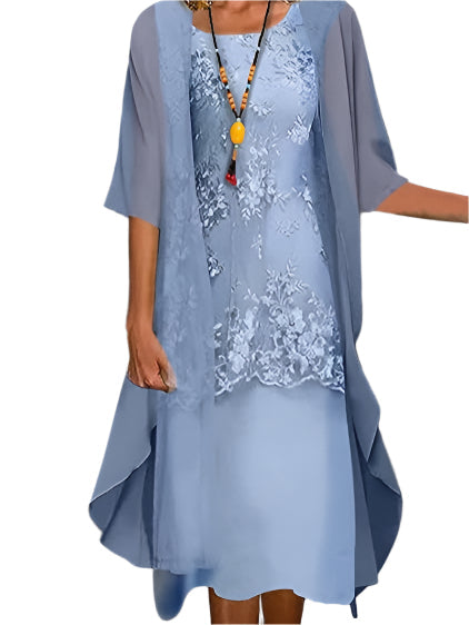 Christina | Women's Wedding Guest Dress with Flowing Sheer Sleeves Midi Dress