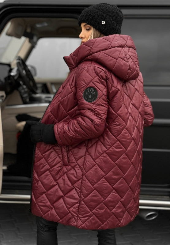 Cynthia | Women's Longline Quilted Jacket with Stitched Diamond Panels