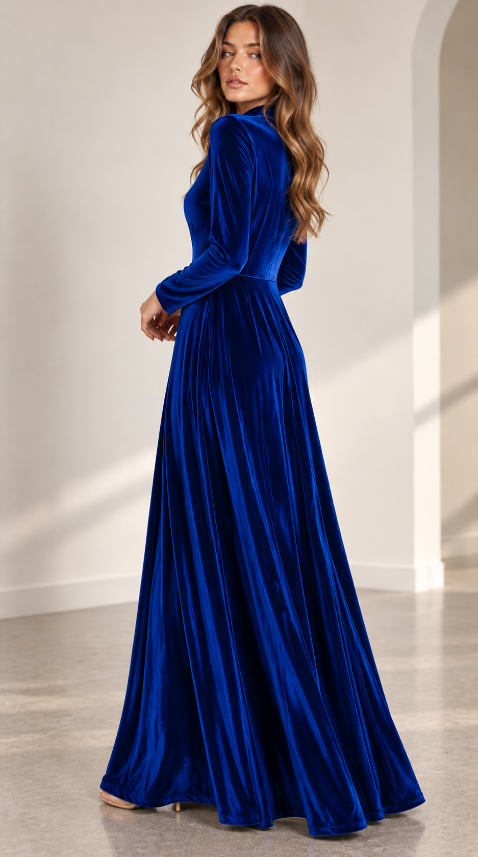 Aspen | Autumn A-Line Long-Sleeve Velvet Midi Wedding Guest Dress