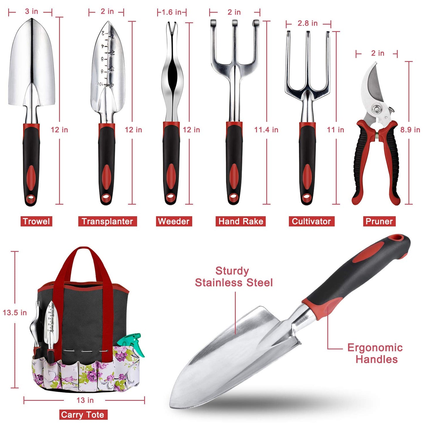 Garden Tools Set 83 Piece, Non-Slip Ergonomic Handle, Durable Storage Tote Bag, Gifts for Men Women
