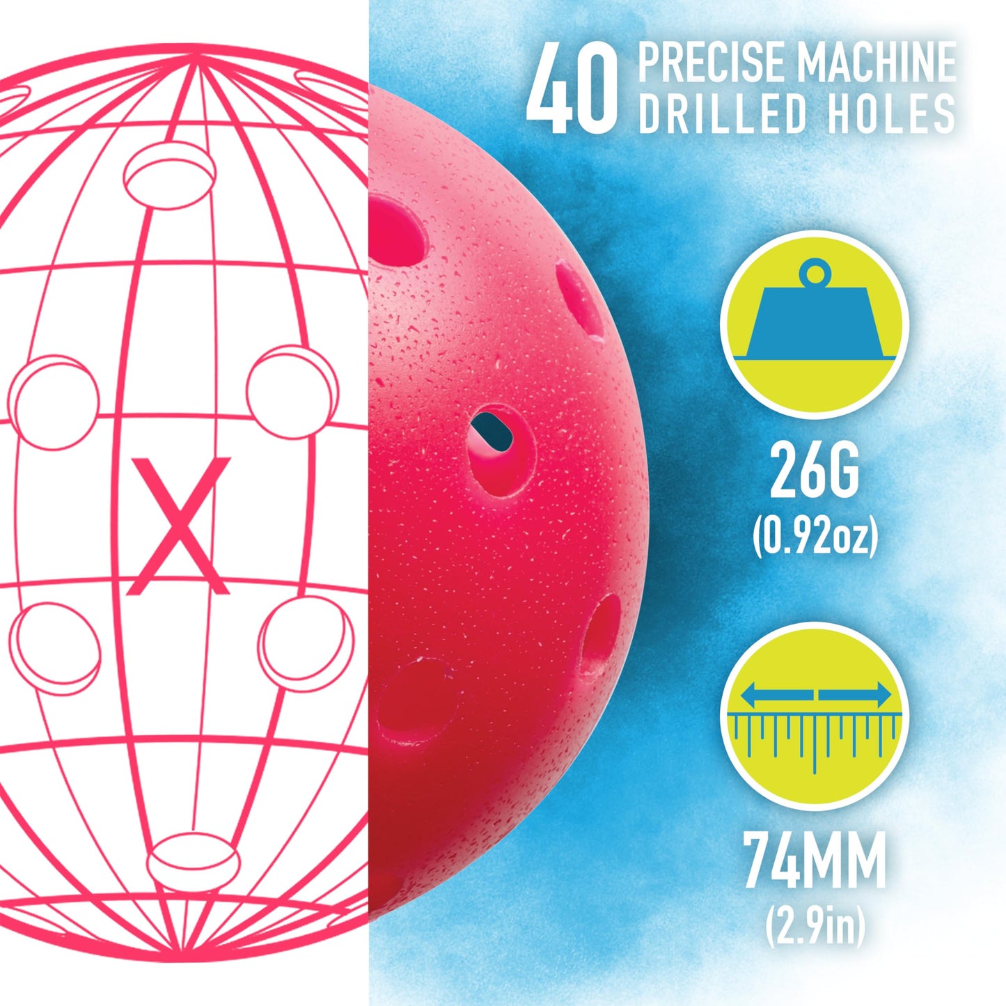 Franklin Sports X-40 Outdoor Pickleballs - Official Ball of USA Pickleball, APP Tour + US Open - Regulation Size