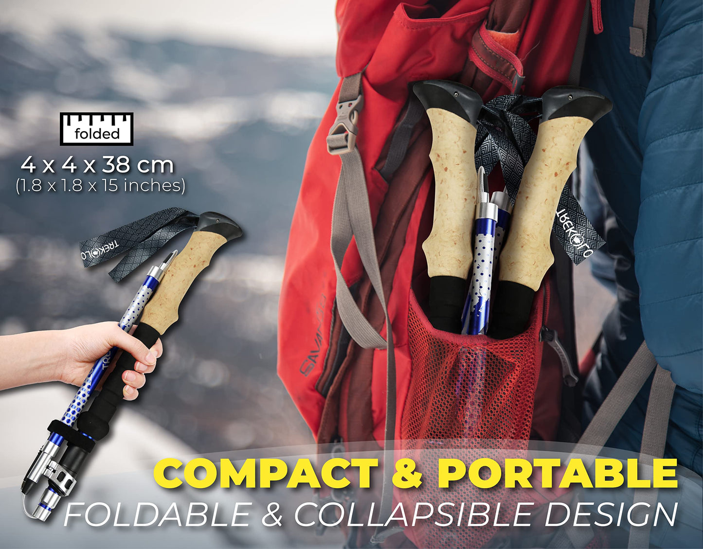 Trekology Trek-Z Collapsible Hiking & Trekking Poles - Balance Support for Seniors