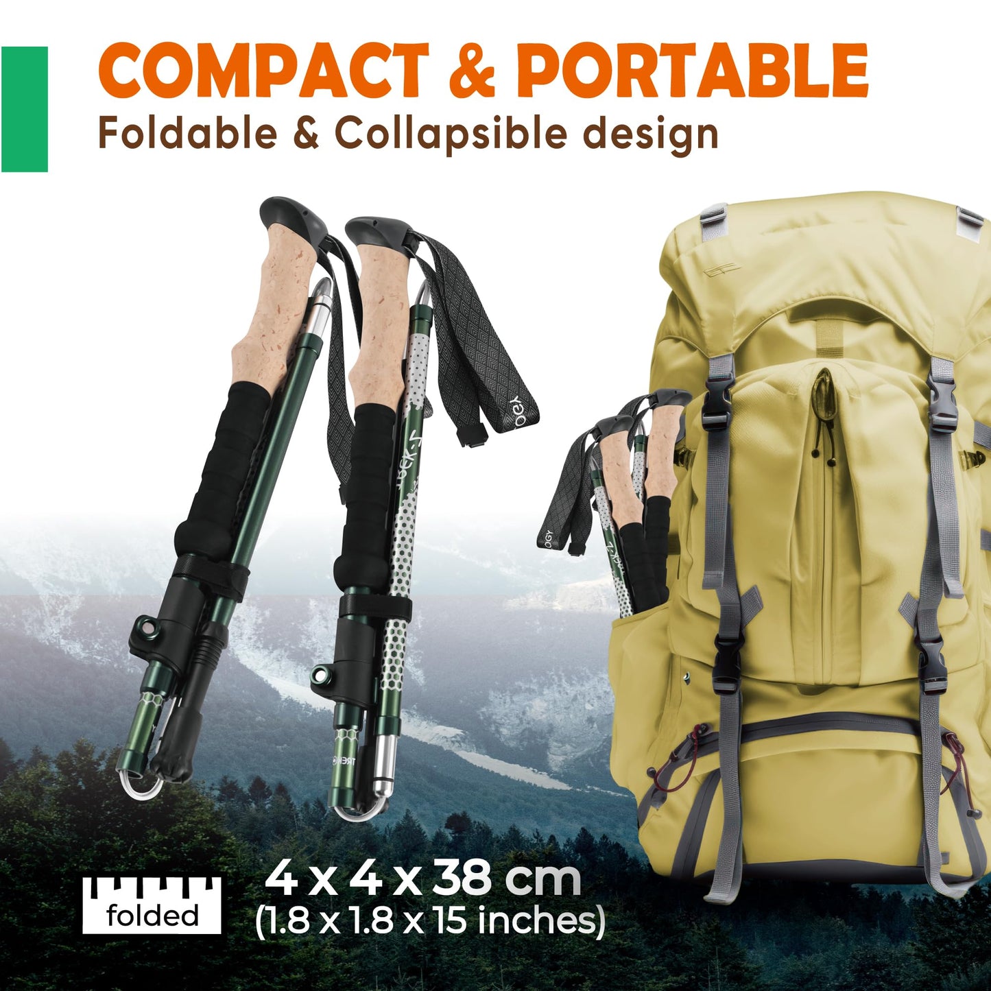 Trekology Trek-Z Collapsible Hiking & Trekking Poles - Balance Support for Seniors
