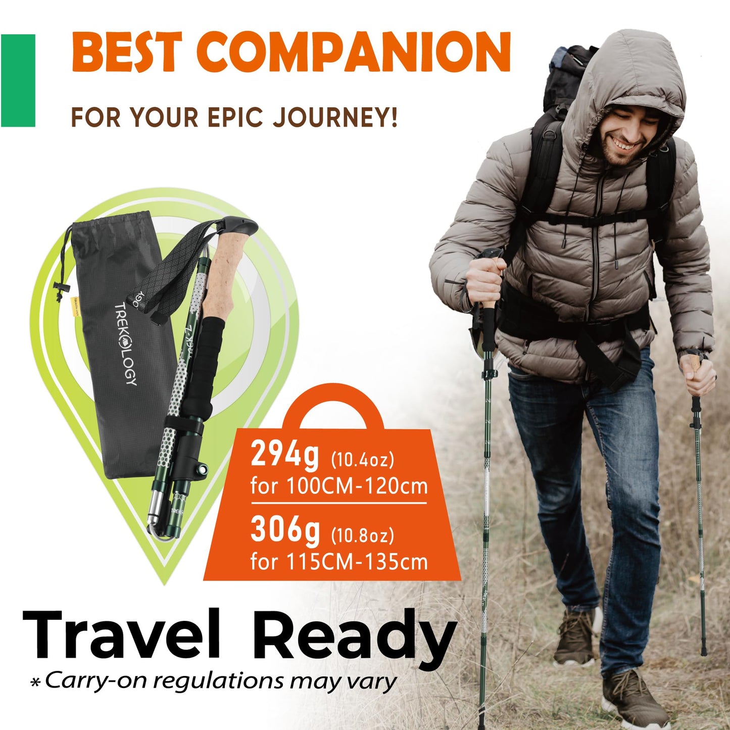 Trekology Trek-Z Collapsible Hiking & Trekking Poles - Balance Support for Seniors