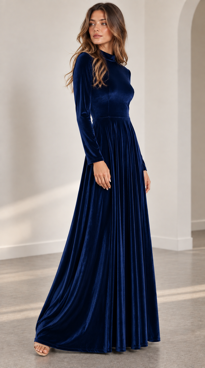 Aspen | Autumn A-Line Long-Sleeve Velvet Midi Wedding Guest Dress