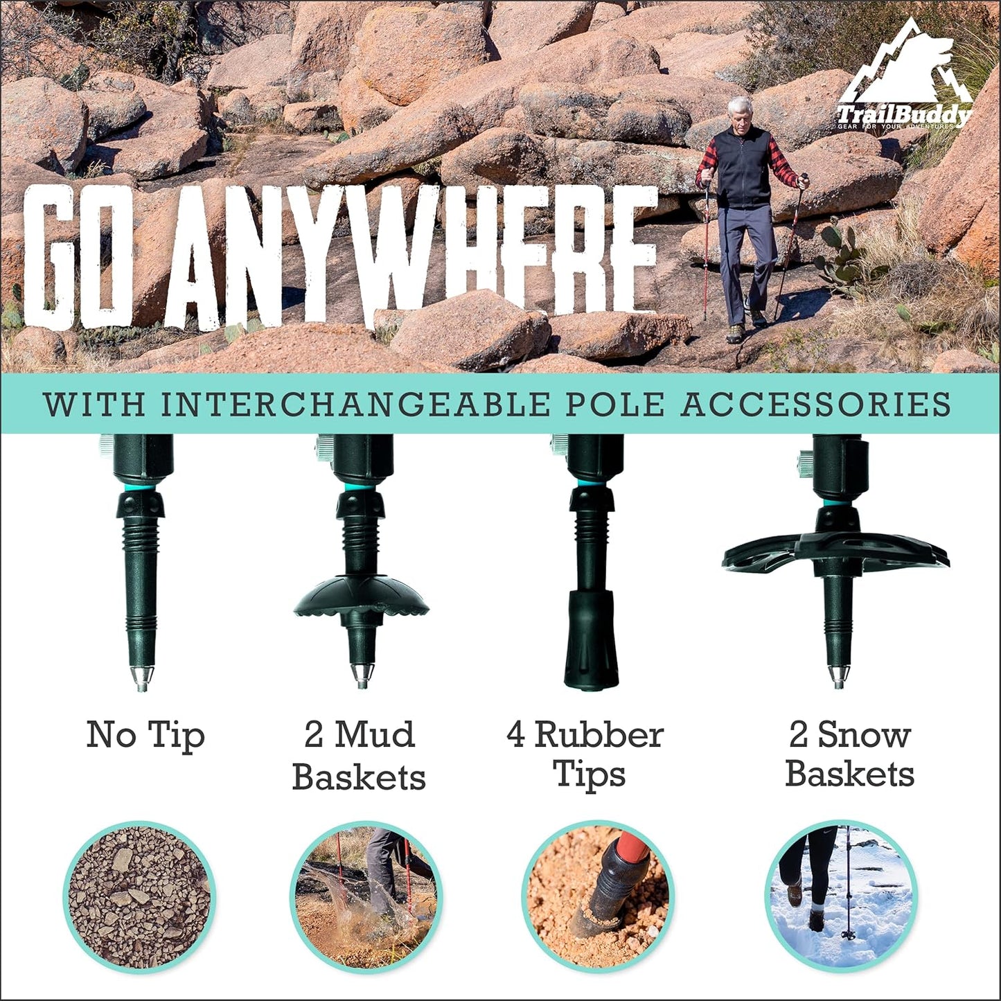 TrailBuddy Trekking Poles – Lightweight 7075 Aluminum Hiking Poles