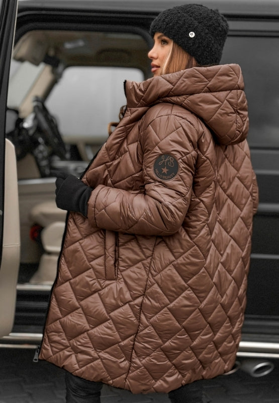 Cynthia | Women's Longline Quilted Jacket with Stitched Diamond Panels