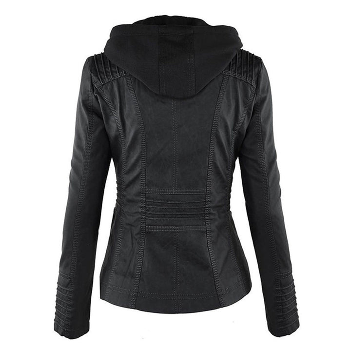 Emily | Women's Leather Biker Jacket with Removable Hood and Zip Detail
